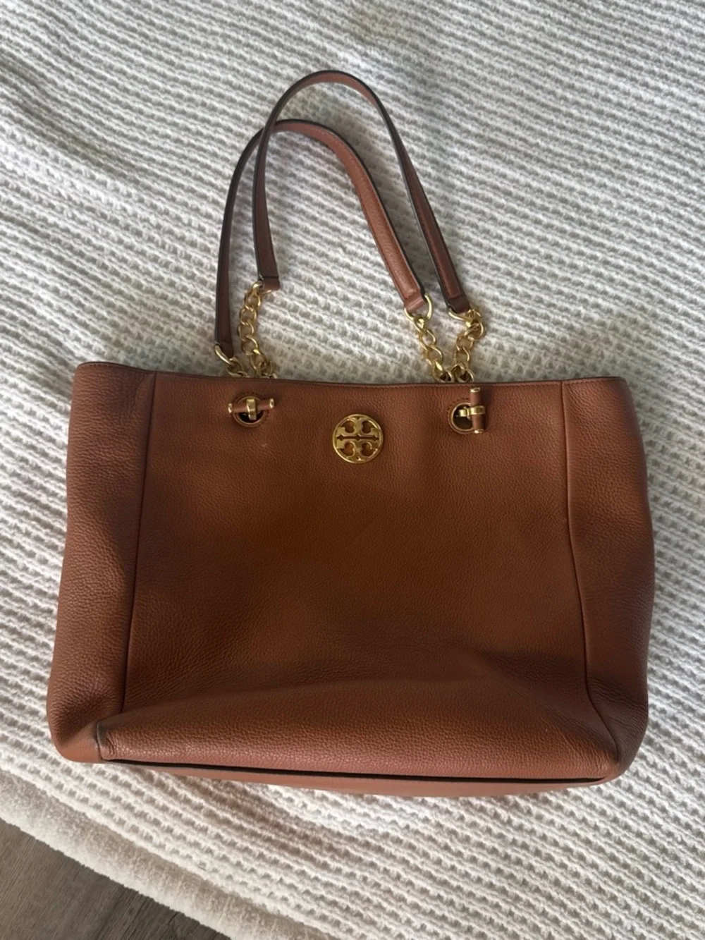 Tory Burch Cognac Leather Chain-Handle Tote